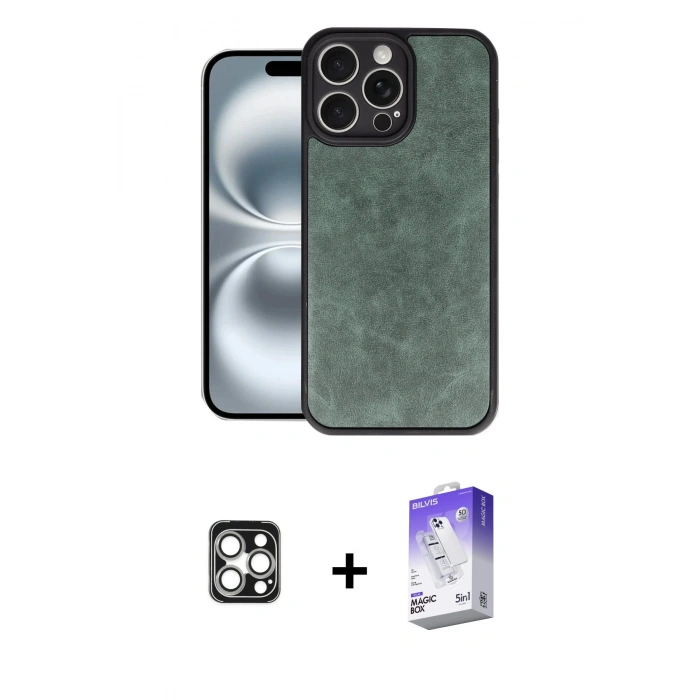 MARSİLYAN™- iPhone 16 Pro Max Kılıf Kıvılcım Işık Serisi - Siyah Bilvis 5in1 3D Magic Cam Ekran Koruyucu + PVD Metal Kamera Lens - GS