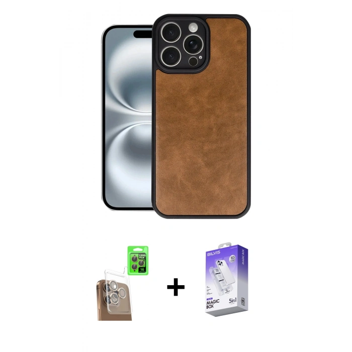 MARSİLYAN™- iPhone 16 Pro Max Kılıf Kıvılcım Işık Serisi - Siyah Bilvis 5in1 3D Magic Cam Ekran Koruyucu + Raze Metal Kamera Lens - CLTM