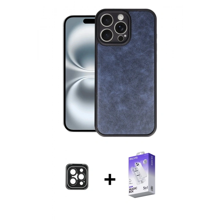 MARSİLYAN™- iPhone 16 Pro Max Kılıf Kıvılcım Işık Serisi - Siyah Bilvis 5in1 3D Magic Cam Ekran Koruyucu + PVD Metal Kamera Lens - SH