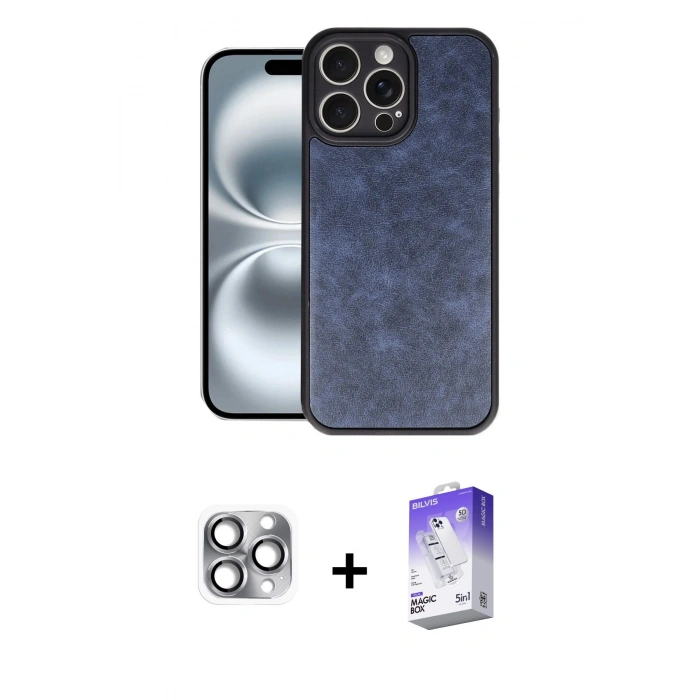 MARSİLYAN™- iPhone 16 Pro Max Kılıf Kıvılcım Işık Serisi - Siyah Bilvis 5in1 3D Magic Cam Ekran Koruyucu + Pers Alüminyum Kamera Lens - GI