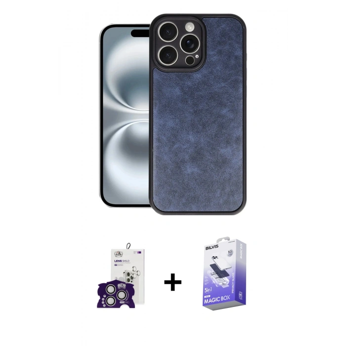 MARSİLYAN™- iPhone 16 Pro Max Kılıf Kıvılcım Işık Serisi - Siyah Bilvis 5in1 5D Magic Hayalet Cam Ekran Koruyucu + Bilvis Titan Kamera Lens - GS