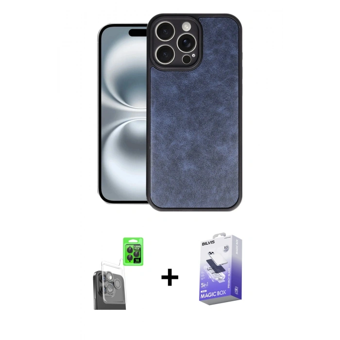 MARSİLYAN™- iPhone 16 Pro Max Kılıf Kıvılcım Işık Serisi - Siyah Bilvis 5in1 5D Magic Hayalet Cam Ekran Koruyucu + Raze Metal Kamera Lens - SH