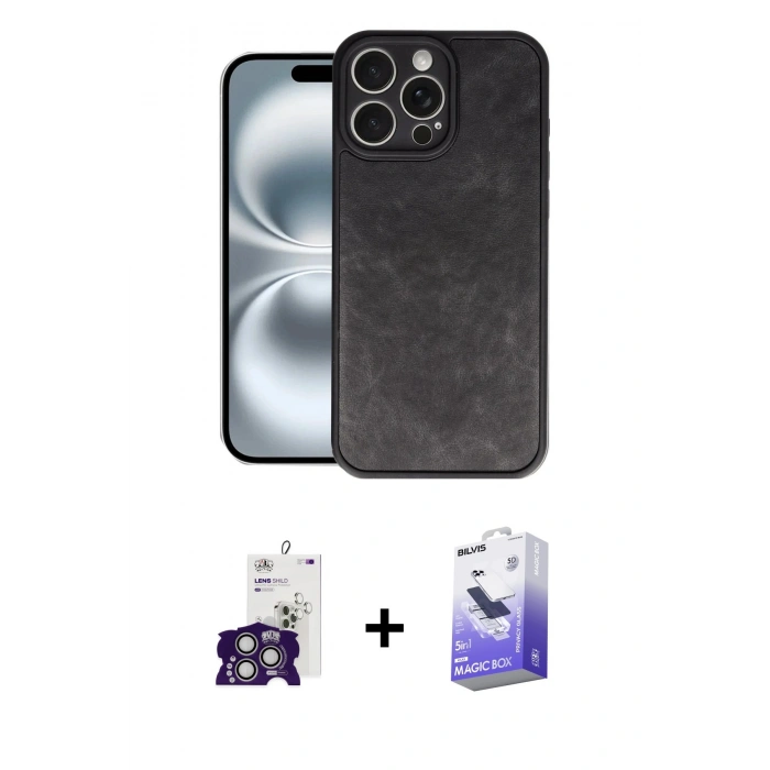 MARSİLYAN™- iPhone 16 Pro Max Kılıf Kıvılcım Işık Serisi - Siyah Bilvis 5in1 5D Magic Hayalet Cam Ekran Koruyucu + Bilvis Titan Kamera Lens - GS