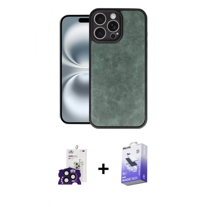 MARSİLYAN™- iPhone 16 Pro Max Kılıf Kıvılcım Işık Serisi - Siyah Bilvis 5in1 5D Magic Hayalet Cam Ekran Koruyucu + Bilvis Titan Kamera Lens - SH