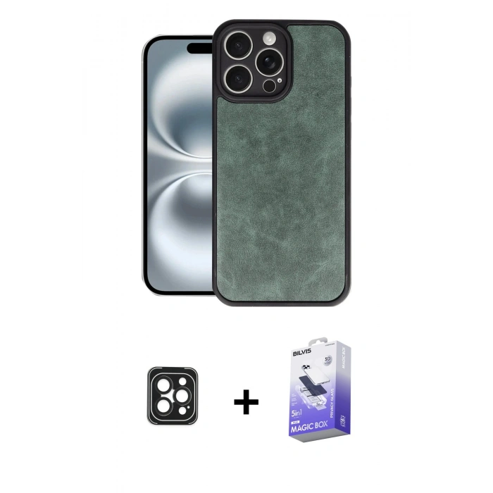 MARSİLYAN™- iPhone 16 Pro Max Kılıf Kıvılcım Işık Serisi - Siyah Bilvis 5in1 5D Magic Hayalet Cam Ekran Koruyucu + PVD Metal Kamera Lens - SH