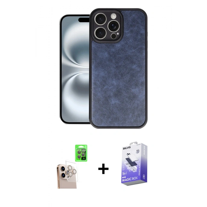 MARSİLYAN™- iPhone 16 Pro Max Kılıf Kıvılcım Işık Serisi - Siyah Bilvis 5in1 5D Magic Hayalet Cam Ekran Koruyucu + Raze Metal Kamera Lens - NLGY