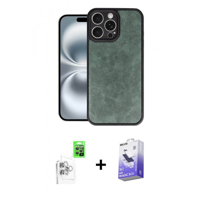 MARSİLYAN™- iPhone 16 Pro Max Kılıf Kıvılcım Işık Serisi - Siyah Bilvis 5in1 5D Magic Hayalet Cam Ekran Koruyucu + Raze Metal Kamera Lens - BZ