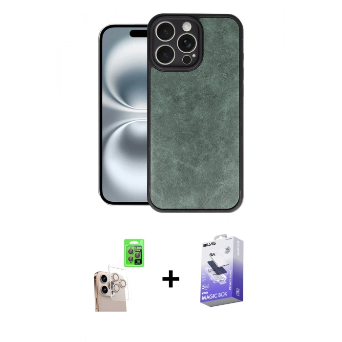 MARSİLYAN™- iPhone 16 Pro Max Kılıf Kıvılcım Işık Serisi - Siyah Bilvis 5in1 5D Magic Hayalet Cam Ekran Koruyucu + Raze Metal Kamera Lens - NLGY