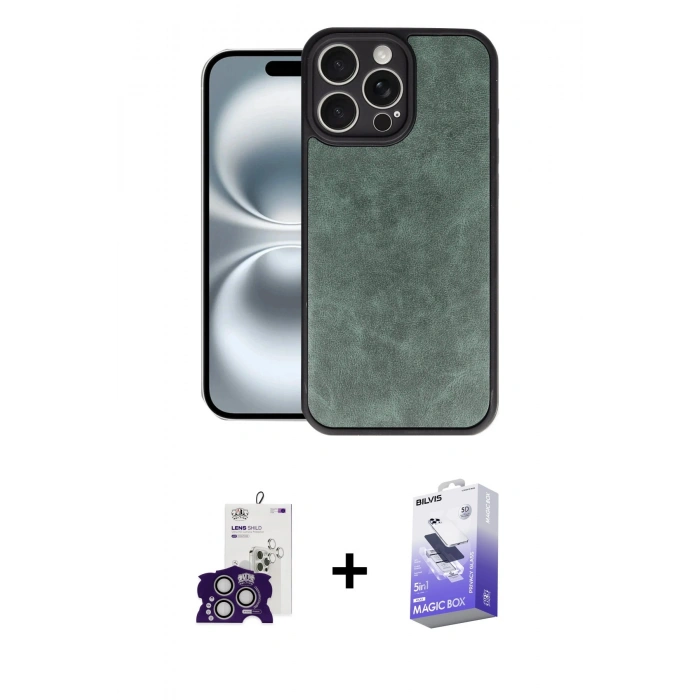MARSİLYAN™- iPhone 16 Pro Max Kılıf Kıvılcım Işık Serisi - Siyah Bilvis 5in1 5D Magic Hayalet Cam Ekran Koruyucu + Bilvis Titan Kamera Lens - GS