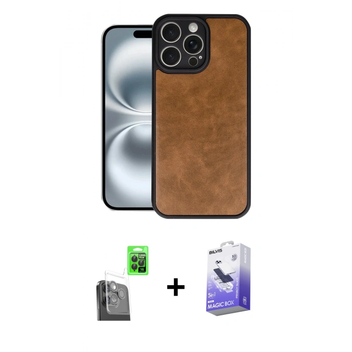 MARSİLYAN™- iPhone 16 Pro Max Kılıf Kıvılcım Işık Serisi - Siyah Bilvis 5in1 5D Magic Hayalet Cam Ekran Koruyucu + Raze Metal Kamera Lens - SH