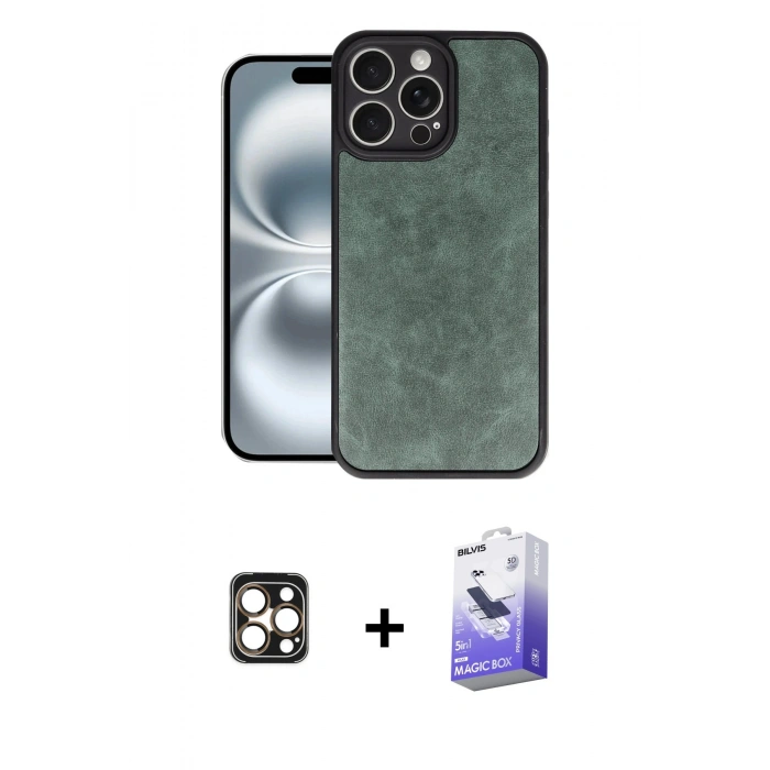 MARSİLYAN™- iPhone 16 Pro Max Kılıf Kıvılcım Işık Serisi - Siyah Bilvis 5in1 5D Magic Hayalet Cam Ekran Koruyucu + PVD Metal Kamera Lens - GD