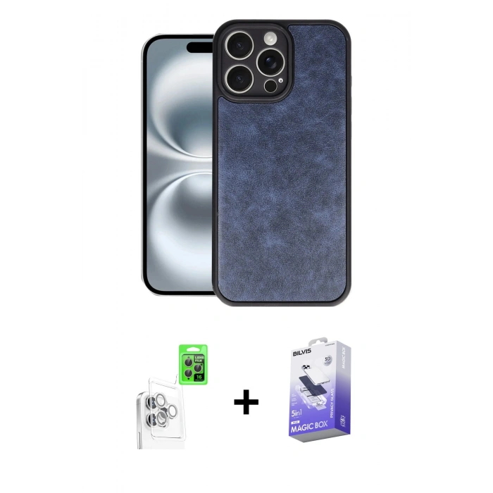 MARSİLYAN™- iPhone 16 Pro Max Kılıf Kıvılcım Işık Serisi - Siyah Bilvis 5in1 5D Magic Hayalet Cam Ekran Koruyucu + Raze Metal Kamera Lens - BZ