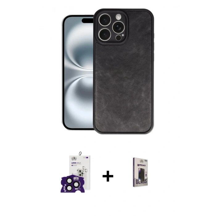MARSİLYAN™- iPhone 16 Pro Max Kılıf Kıvılcım Işık Serisi - Siyah Bilvis Hayalet Cam Ekran Koruyucu + Bilvis Titan Kamera Lens - SH