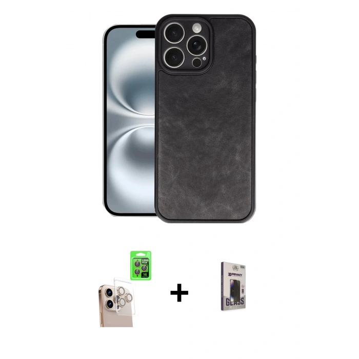 MARSİLYAN™- iPhone 16 Pro Max Kılıf Kıvılcım Işık Serisi - Siyah Bilvis Hayalet Cam Ekran Koruyucu + Raze Metal Kamera Lens - NLGY