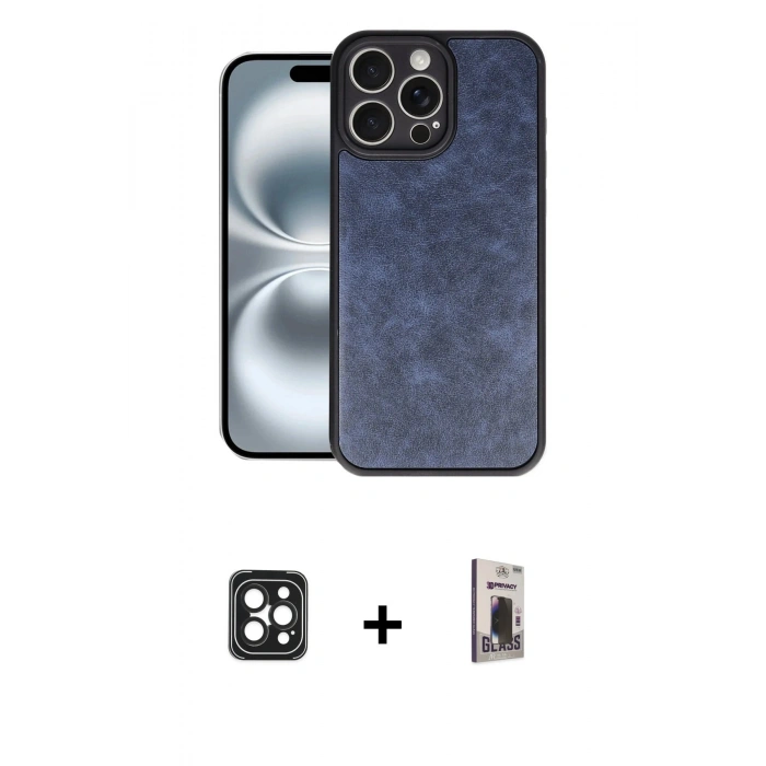 MARSİLYAN™- iPhone 16 Pro Max Kılıf Kıvılcım Işık Serisi - Siyah Bilvis Hayalet Cam Ekran Koruyucu + PVD Metal Kamera Lens - SH