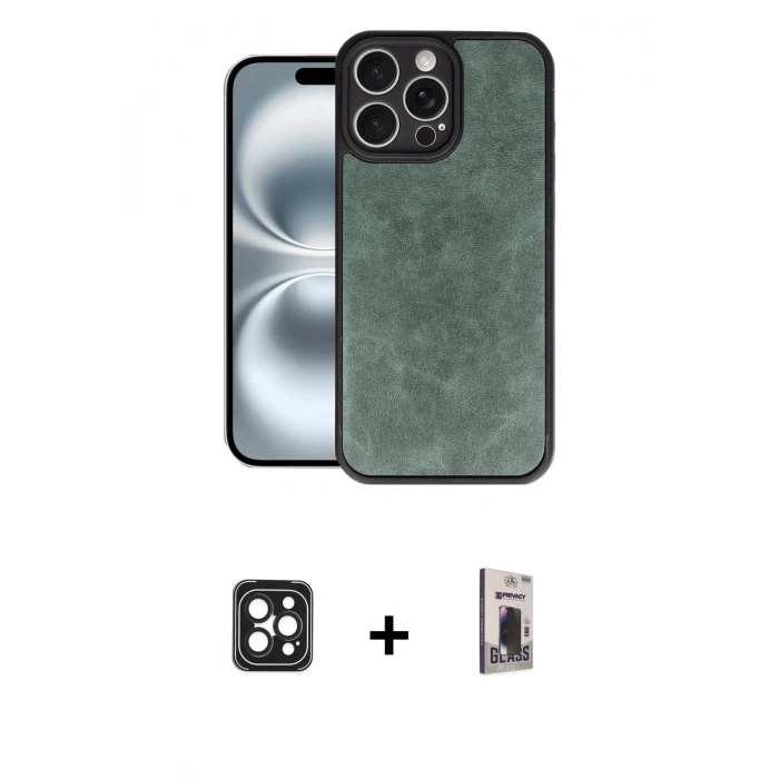 MARSİLYAN™- iPhone 16 Pro Max Kılıf Kıvılcım Işık Serisi - Siyah Bilvis Hayalet Cam Ekran Koruyucu + PVD Metal Kamera Lens - SH