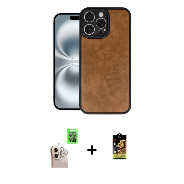 MARSİLYAN™- iPhone 16 Pro Max Kılıf Kıvılcım Işık Serisi - Siyah Buffer Cam Ekran Koruyucu + Raze Metal Kamera Lens - NLGY