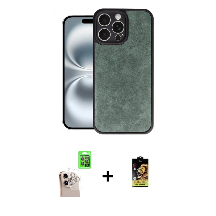 MARSİLYAN™- iPhone 16 Pro Max Kılıf Kıvılcım Işık Serisi - Siyah Buffer Cam Ekran Koruyucu + Raze Metal Kamera Lens - NLGY