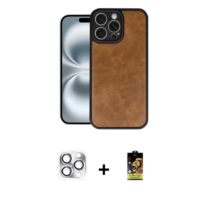 MARSİLYAN™- iPhone 16 Pro Max Kılıf Kıvılcım Işık Serisi - Siyah Buffer Cam Ekran Koruyucu + Pers Alüminyum Kamera Lens - GS