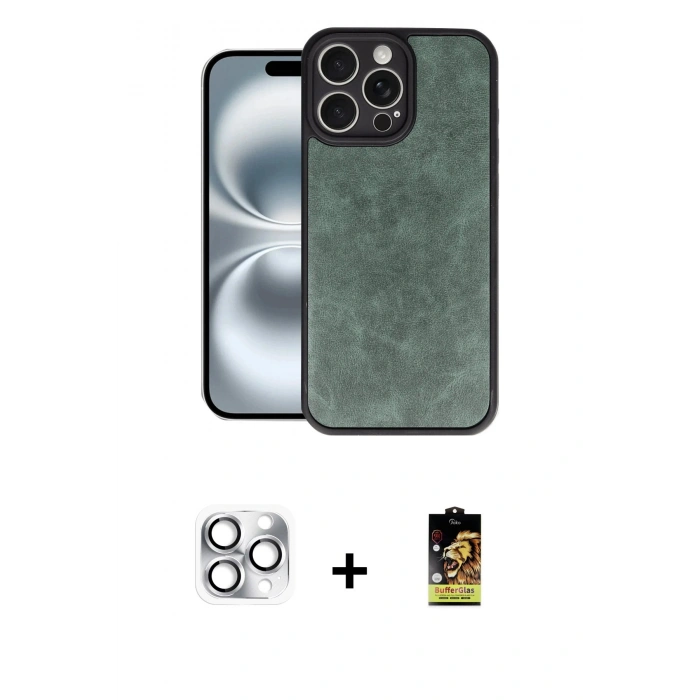 MARSİLYAN™- iPhone 16 Pro Max Kılıf Kıvılcım Işık Serisi - Siyah Buffer Cam Ekran Koruyucu + Pers Alüminyum Kamera Lens - GS