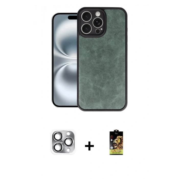 MARSİLYAN™- iPhone 16 Pro Max Kılıf Kıvılcım Işık Serisi - Siyah Buffer Cam Ekran Koruyucu + Pers Alüminyum Kamera Lens - GI