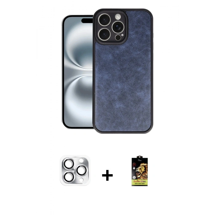 MARSİLYAN™- iPhone 16 Pro Max Kılıf Kıvılcım Işık Serisi - Siyah Buffer Cam Ekran Koruyucu + Pers Alüminyum Kamera Lens - GS