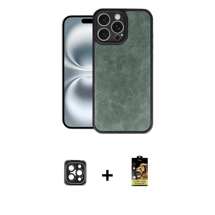 MARSİLYAN™- iPhone 16 Pro Max Kılıf Kıvılcım Işık Serisi - Siyah Buffer Cam Ekran Koruyucu + PVD Metal Kamera Lens - SH
