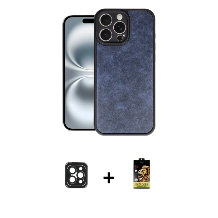 MARSİLYAN™- iPhone 16 Pro Max Kılıf Kıvılcım Işık Serisi - Siyah Buffer Cam Ekran Koruyucu + PVD Metal Kamera Lens - SH