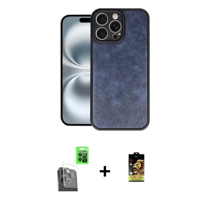 MARSİLYAN™- iPhone 16 Pro Max Kılıf Kıvılcım Işık Serisi - Siyah Buffer Cam Ekran Koruyucu + Raze Metal Kamera Lens - SH