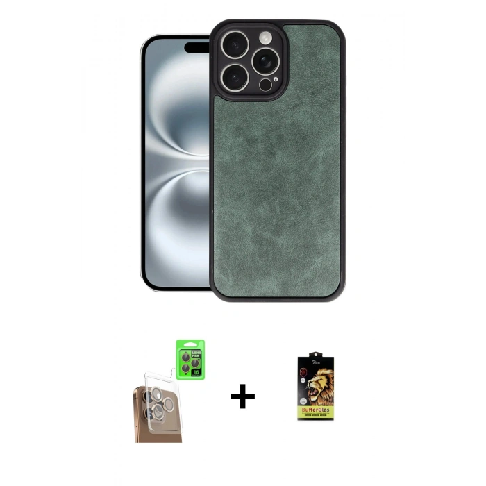 MARSİLYAN™- iPhone 16 Pro Max Kılıf Kıvılcım Işık Serisi - Siyah Buffer Cam Ekran Koruyucu + Raze Metal Kamera Lens - CLTM