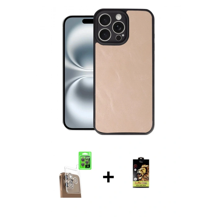 MARSİLYAN™- iPhone 16 Pro Max Kılıf Kıvılcım Işık Serisi - Siyah Buffer Cam Ekran Koruyucu + Raze Metal Kamera Lens - CLTM