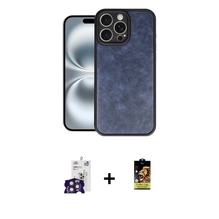 MARSİLYAN™- iPhone 16 Pro Max Kılıf Kıvılcım Işık Serisi - Siyah Buffer Cam Ekran Koruyucu + Titanyum Gri Bilvis Titan Kamera Lens