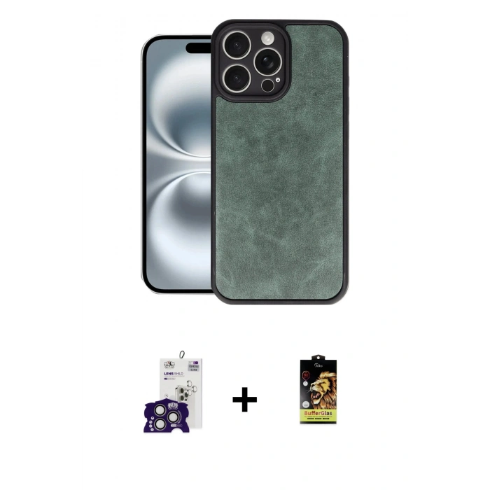 MARSİLYAN™- iPhone 16 Pro Max Kılıf Kıvılcım Işık Serisi - Siyah Buffer Cam Ekran Koruyucu + Titanyum Gri Bilvis Titan Kamera Lens