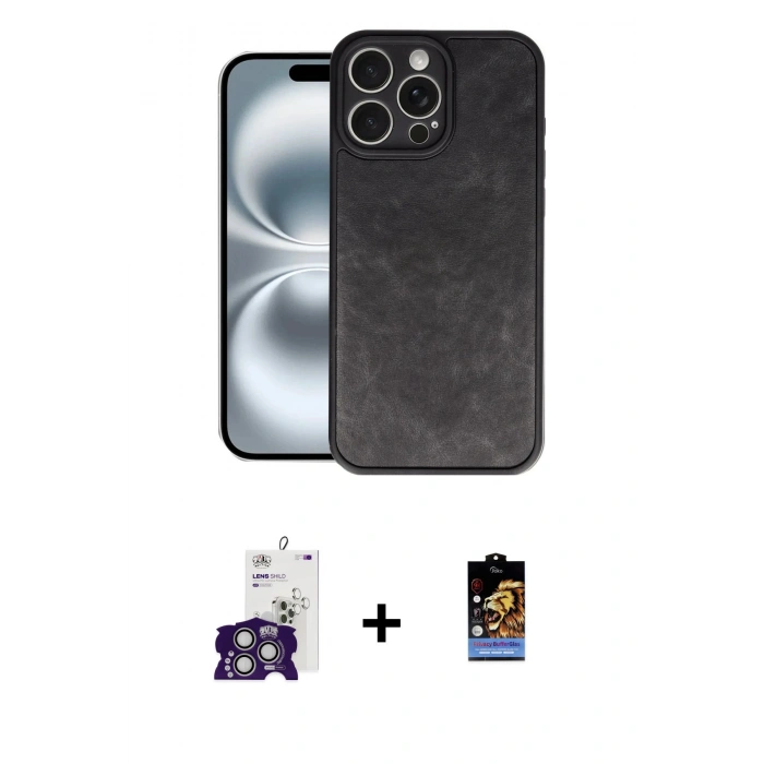 MARSİLYAN™- iPhone 16 Pro Max Kılıf Kıvılcım Işık Serisi - Siyah Buffer Hayalet Cam Ekran Koruyucu + Bilvis Titan Kamera Lens - GS
