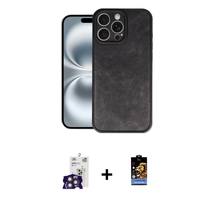 MARSİLYAN™- iPhone 16 Pro Max Kılıf Kıvılcım Işık Serisi - Siyah Buffer Hayalet Cam Ekran Koruyucu + Bilvis Titan Kamera Lens - TMGI