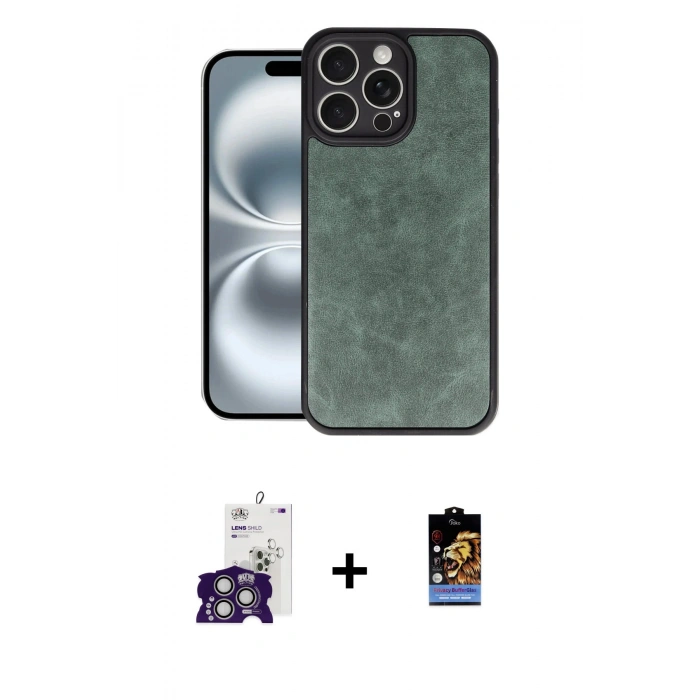 MARSİLYAN™- iPhone 16 Pro Max Kılıf Kıvılcım Işık Serisi - Siyah Buffer Hayalet Cam Ekran Koruyucu + Bilvis Titan Kamera Lens - GS