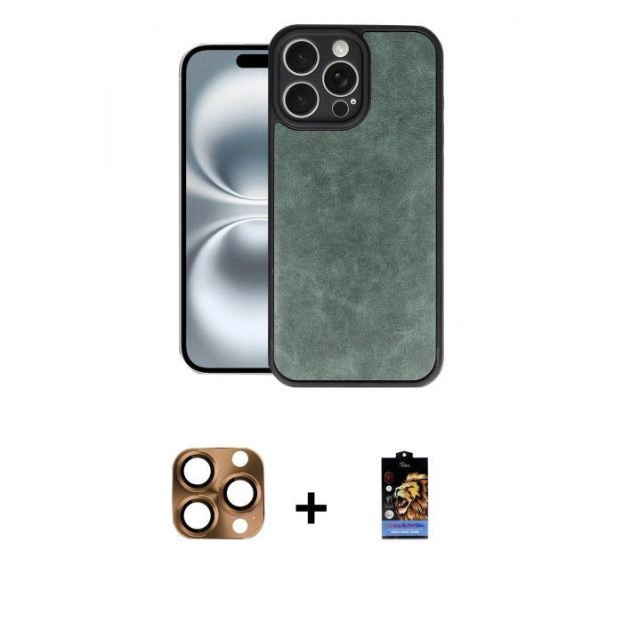 MARSİLYAN™- iPhone 16 Pro Max Kılıf Kıvılcım Işık Serisi - Siyah Buffer Hayalet Cam Ekran Koruyucu + Pers Alüminyum Kamera Lens - CLTM