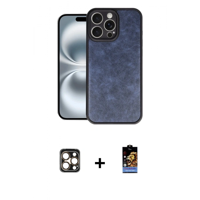 MARSİLYAN™- iPhone 16 Pro Max Kılıf Kıvılcım Işık Serisi - Siyah Buffer Hayalet Cam Ekran Koruyucu + PVD Metal Kamera Lens - GD