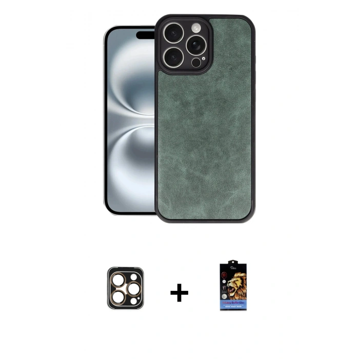 MARSİLYAN™- iPhone 16 Pro Max Kılıf Kıvılcım Işık Serisi - Siyah Buffer Hayalet Cam Ekran Koruyucu + PVD Metal Kamera Lens - GD
