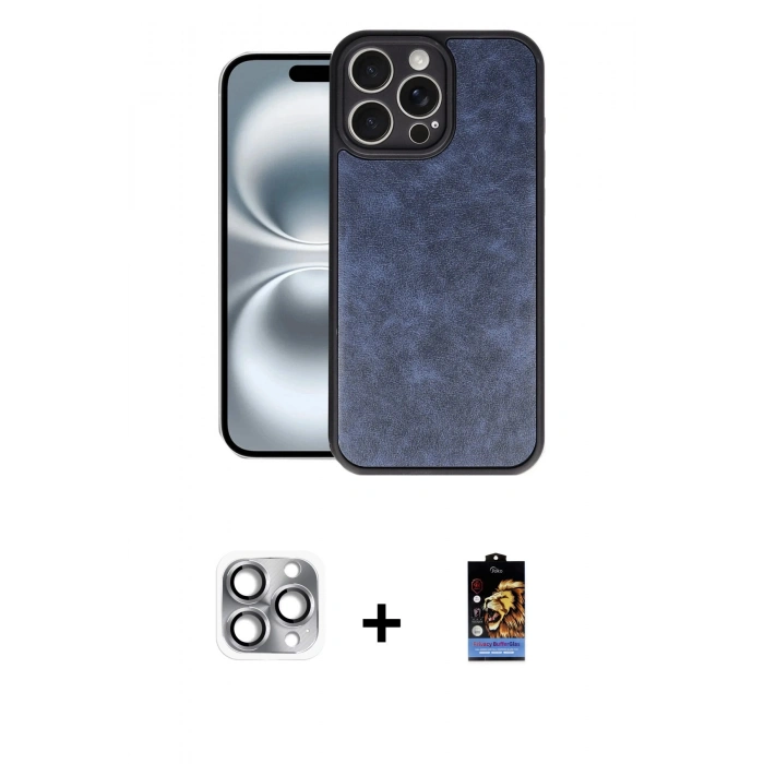 MARSİLYAN™- iPhone 16 Pro Max Kılıf Kıvılcım Işık Serisi - Siyah Buffer Hayalet Cam Ekran Koruyucu + Gri Pers Alüminyum Kamera Lens