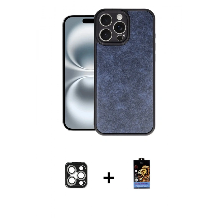 MARSİLYAN™- iPhone 16 Pro Max Kılıf Kıvılcım Işık Serisi - Siyah Buffer Hayalet Cam Ekran Koruyucu + PVD Metal Kamera Lens - GS