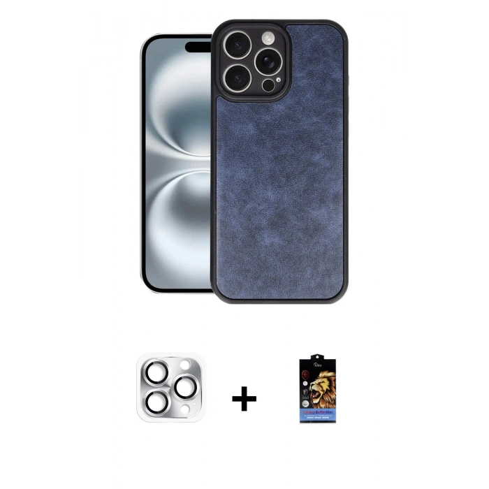 MARSİLYAN™- iPhone 16 Pro Max Kılıf Kıvılcım Işık Serisi - Siyah Buffer Hayalet Cam Ekran Koruyucu + Pers Alüminyum Kamera Lens - GS