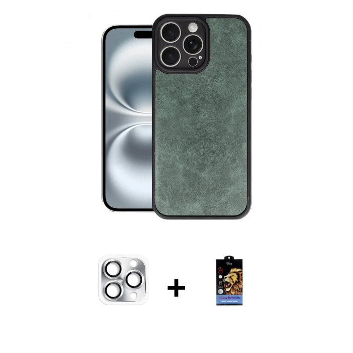 MARSİLYAN™- iPhone 16 Pro Max Kılıf Kıvılcım Işık Serisi - Siyah Buffer Hayalet Cam Ekran Koruyucu + Pers Alüminyum Kamera Lens - GS