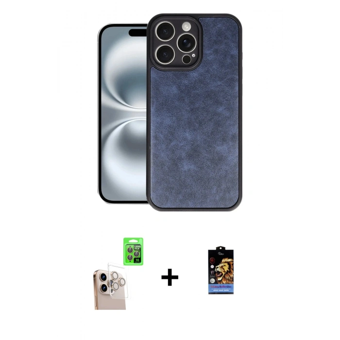 MARSİLYAN™- iPhone 16 Pro Max Kılıf Kıvılcım Işık Serisi - Siyah Buffer Hayalet Cam Ekran Koruyucu + Raze Metal Kamera Lens - NLGY