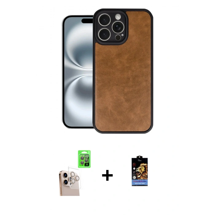 MARSİLYAN™- iPhone 16 Pro Max Kılıf Kıvılcım Işık Serisi - Siyah Buffer Hayalet Cam Ekran Koruyucu + Raze Metal Kamera Lens - NLGY