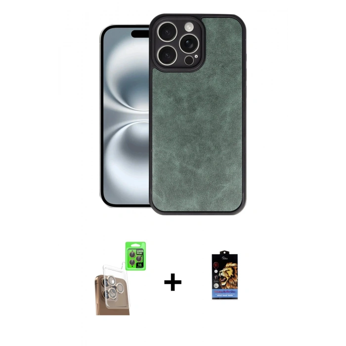 MARSİLYAN™- iPhone 16 Pro Max Kılıf Kıvılcım Işık Serisi - Siyah Buffer Hayalet Cam Ekran Koruyucu + Raze Metal Kamera Lens - CLTM