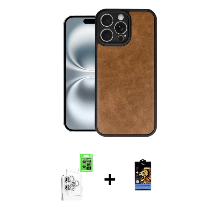MARSİLYAN™- iPhone 16 Pro Max Kılıf Kıvılcım Işık Serisi - Siyah Buffer Hayalet Cam Ekran Koruyucu + Raze Metal Kamera Lens - BZ