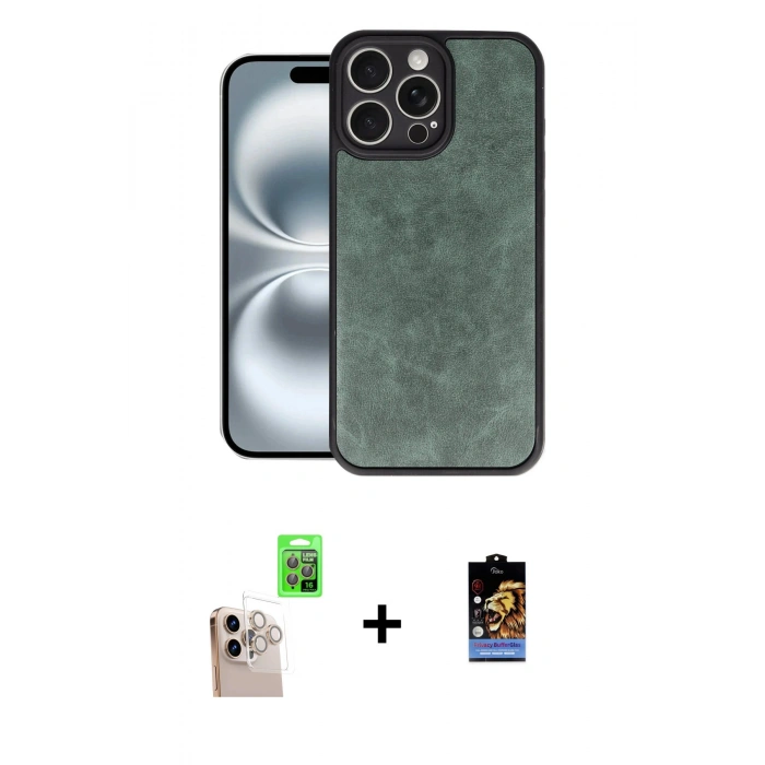 MARSİLYAN™- iPhone 16 Pro Max Kılıf Kıvılcım Işık Serisi - Siyah Buffer Hayalet Cam Ekran Koruyucu + Raze Metal Kamera Lens - NLGY