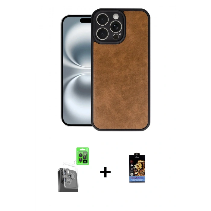MARSİLYAN™- iPhone 16 Pro Max Kılıf Kıvılcım Işık Serisi - Siyah Buffer Hayalet Cam Ekran Koruyucu + Raze Metal Kamera Lens - SH