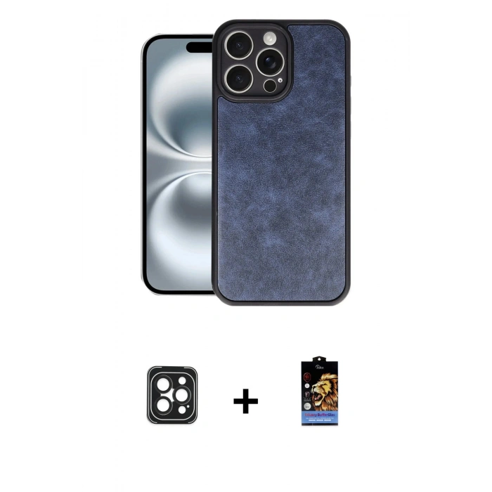 MARSİLYAN™- iPhone 16 Pro Max Kılıf Kıvılcım Işık Serisi - Siyah Buffer Hayalet Cam Ekran Koruyucu + Siyah PVD Metal Kamera Lens
